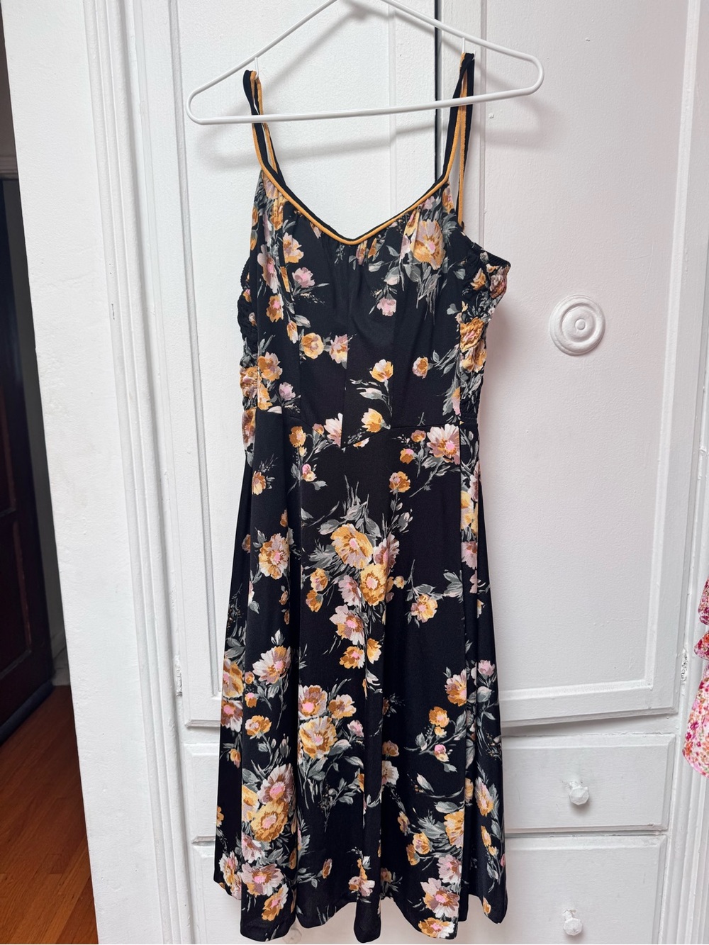 De Weese designs Floral Black & Yellow Spaghetti-Strap Dress